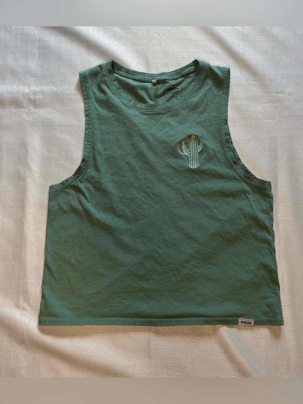 Prana Sage Green Cactus Embroidered Muscle Tank Desertcore Gorpcore Outdoorsy